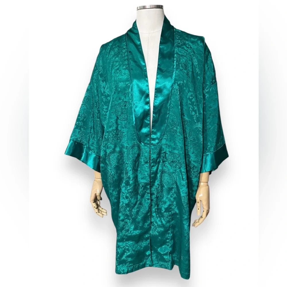 VICTORIA’S SECRET Emerald Green Silky Jacquard Robe GOLD LABEL VINTAGE